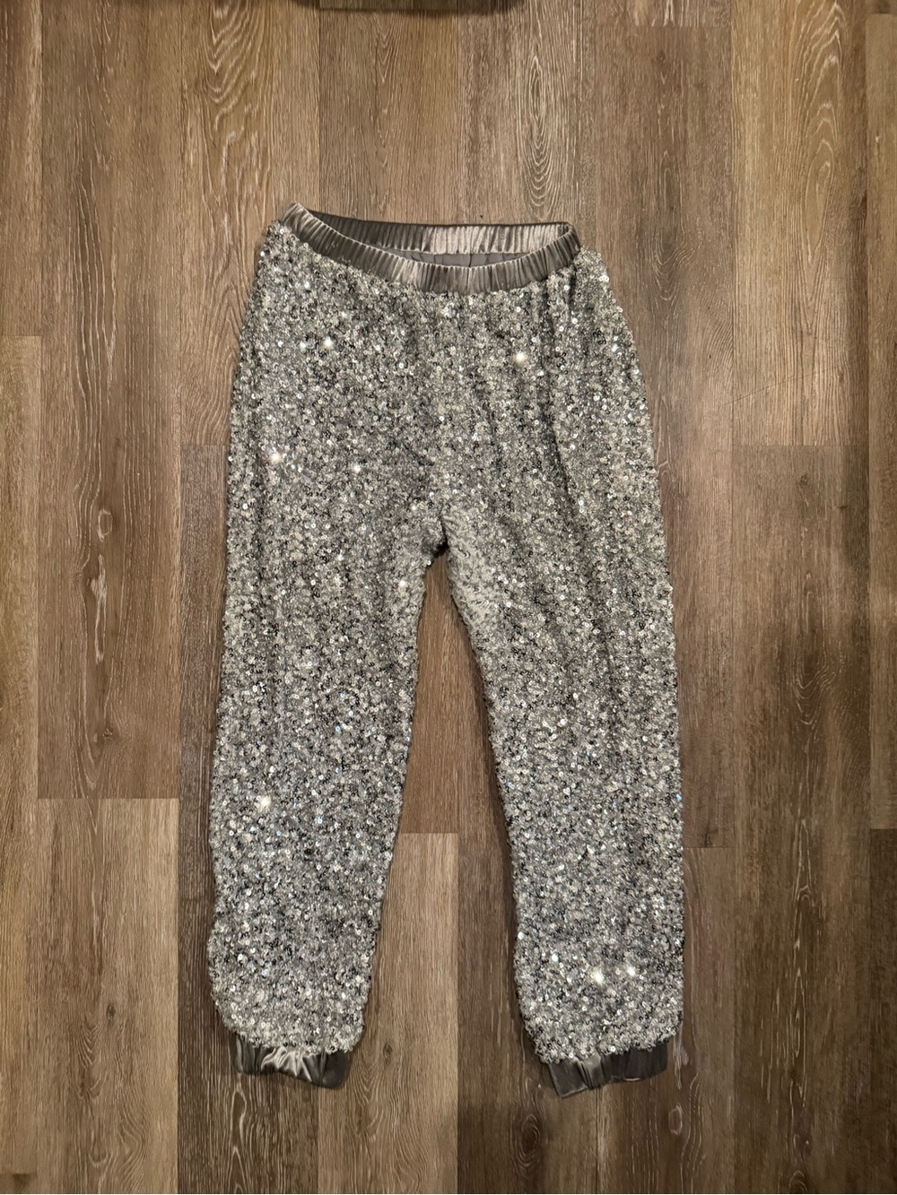 JLUXLABEL Silver Sequin Track Pants